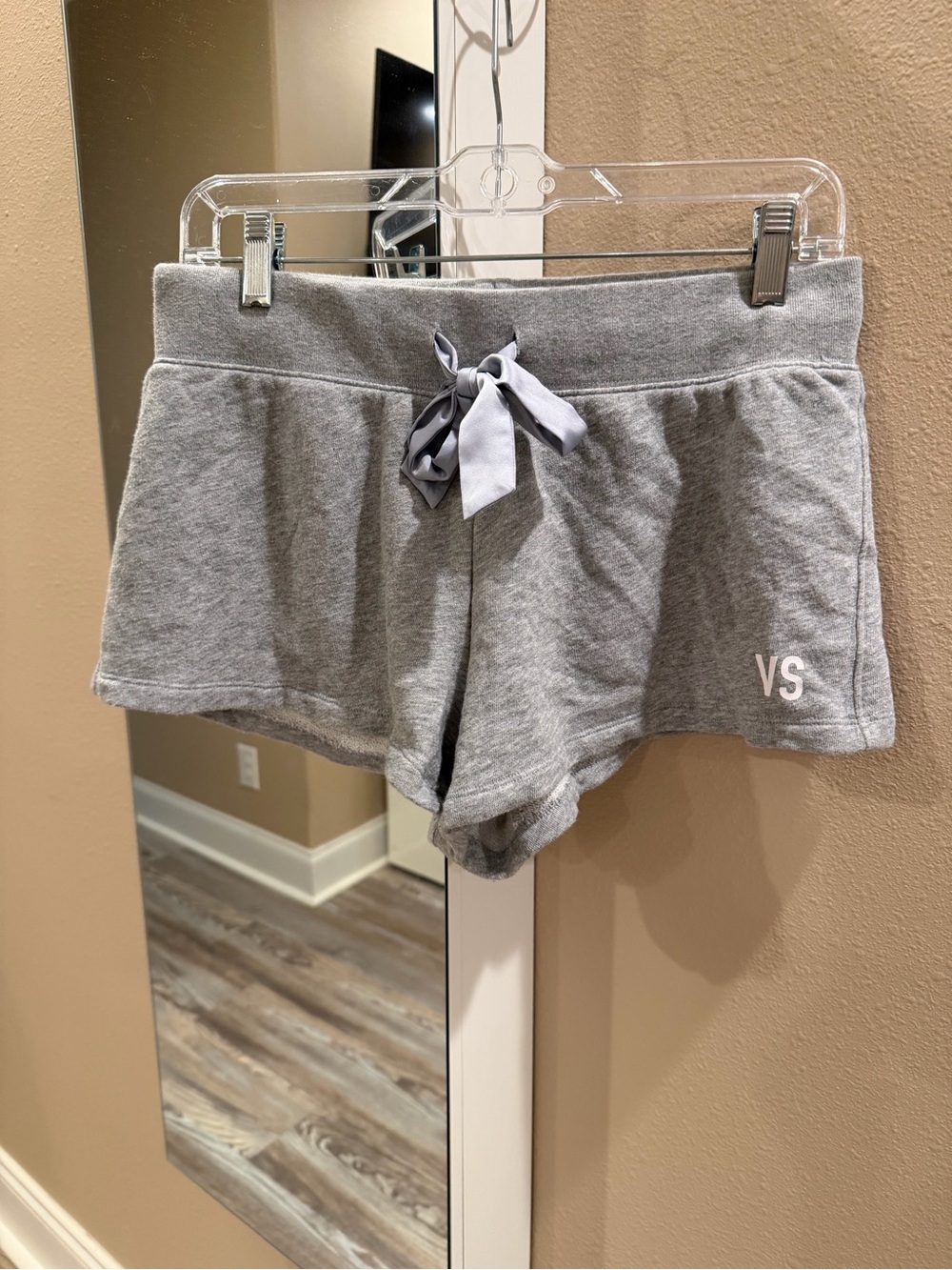 Victoria's Secret Light Gray Fleece Athletic Shorts with Bow Drawstring